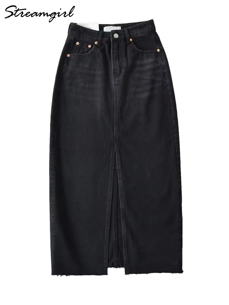 Women Denim Skirt with Front Slit