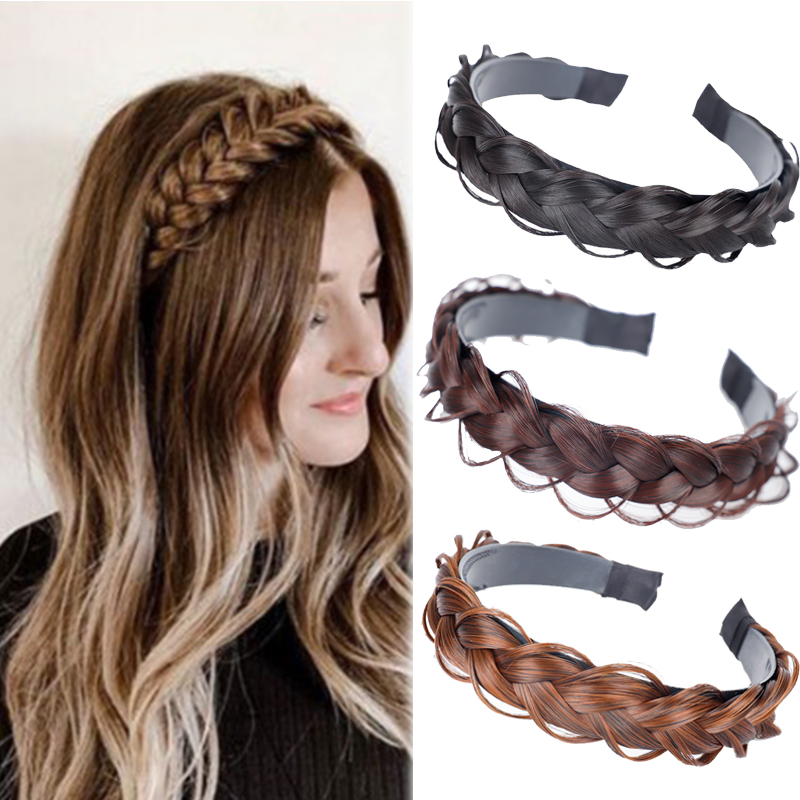 Women Hair Band Fishbone Braid Lazy Wig Twist Braid Headband Hairpin Bohemia Fashion Non-slip Headdress Bridal Hair
