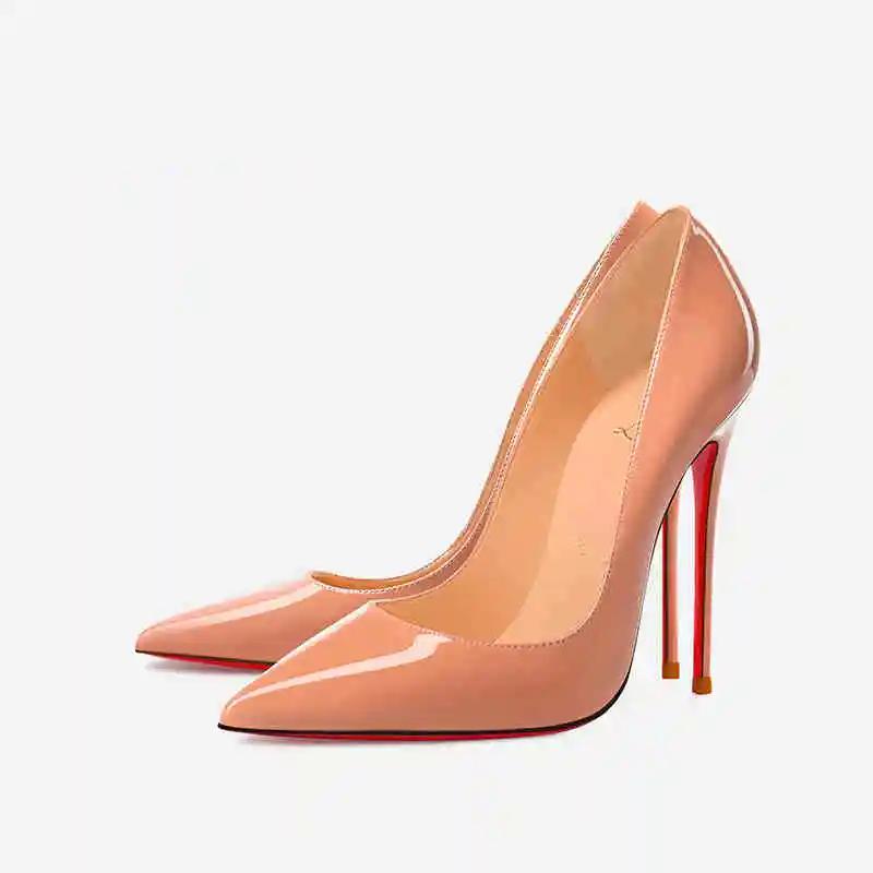 Women Heels Naked Color Women's Elegant High Heel Luxury Black shoes Woman Red Shiny Bottoms Pointed Toe party Ladies