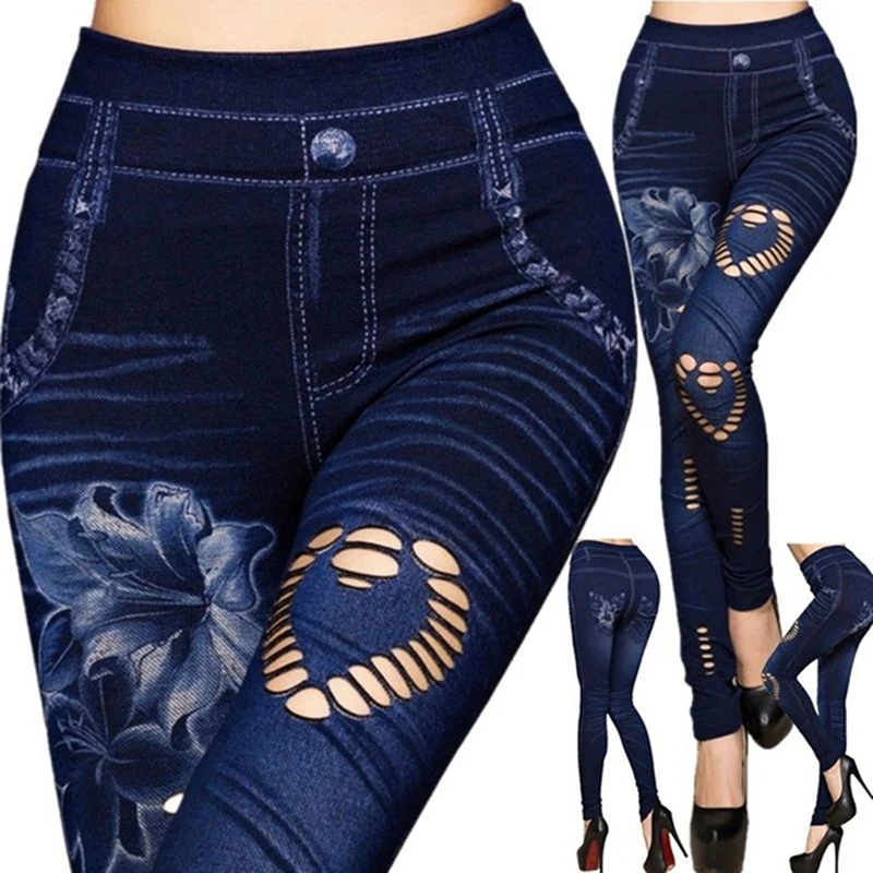 Women Jean Skinny Jeggings Pants high Waist Leggings Female Print Ankle-Length Slim Legging Fitness Plus Size