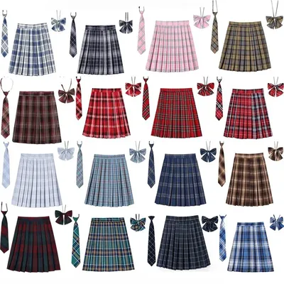 Women Plaid Pleat Skirt With Necktie Bowtie XXS- 5XL Harajuku Preppy Mini Japanese School Uniforms Girls Summer Jupe