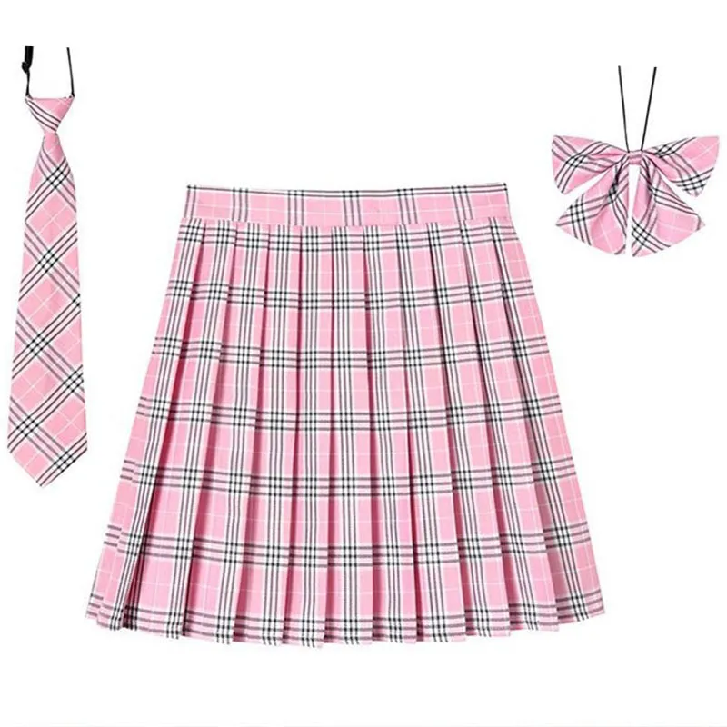 Women Plaid Pleat Skirt With Necktie Bowtie XXS- 5XL Harajuku Preppy Mini Japanese School Uniforms Girls Summer Jupe
