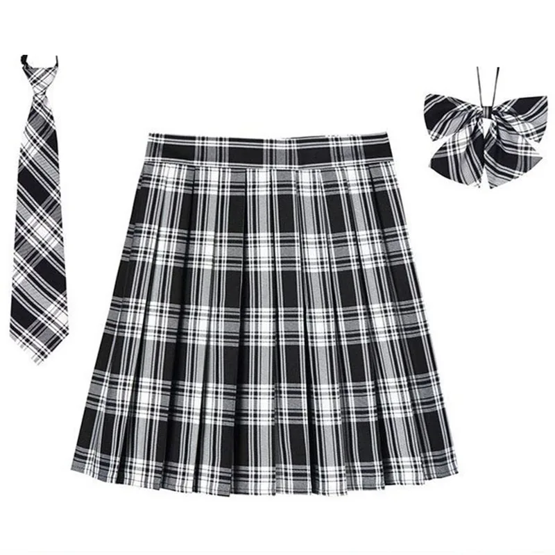 Women Plaid Pleat Skirt With Necktie Bowtie XXS- 5XL Harajuku Preppy Mini Japanese School Uniforms Girls Summer Jupe