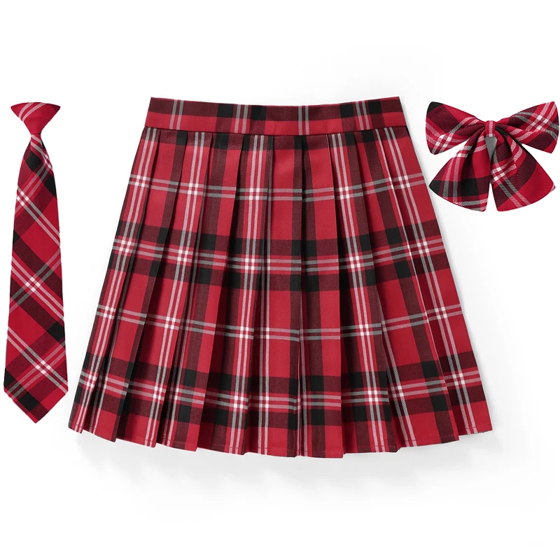 Women Plaid Pleat Skirt With Necktie Bowtie XXS- 5XL Harajuku Preppy Mini Japanese School Uniforms Girls Summer Jupe
