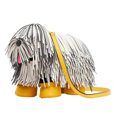 Women Shoulder Bag Funny Tassel Dog Doll Pu Leather Bag Novelty Crossbody Cute Bag