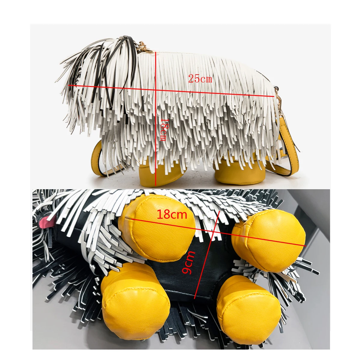 Women Shoulder Bag Funny Tassel Dog Doll Pu Leather Bag Novelty Crossbody Cute Bag