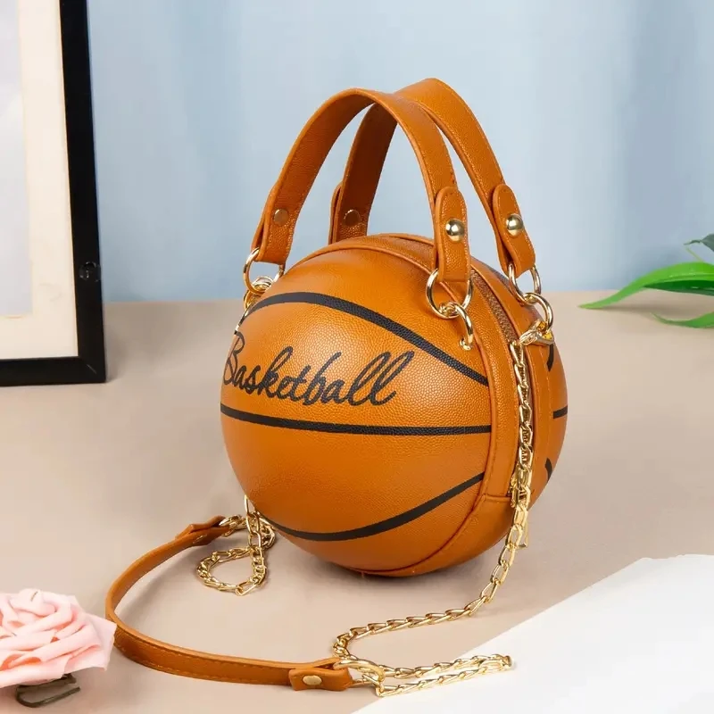 Women Shoulder Bag PU Leather Chain Basketball Bag Letter Print Teenagers Handbag Fashion Crossbody Bags Female