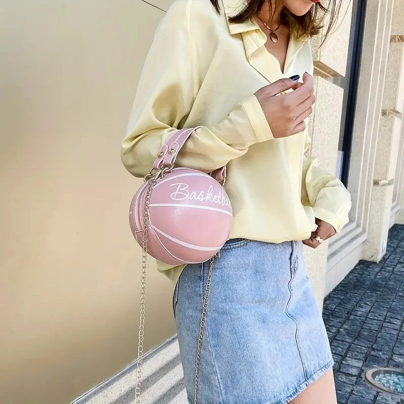 Women Shoulder Bag PU Leather Chain Basketball Bag Letter Print Teenagers Handbag Fashion Crossbody Bags Female Women Shoulder Bag PU Leather Chain Basketball Bag Letter Print Teenagers Handbag Fashion Crossbody Bags Female