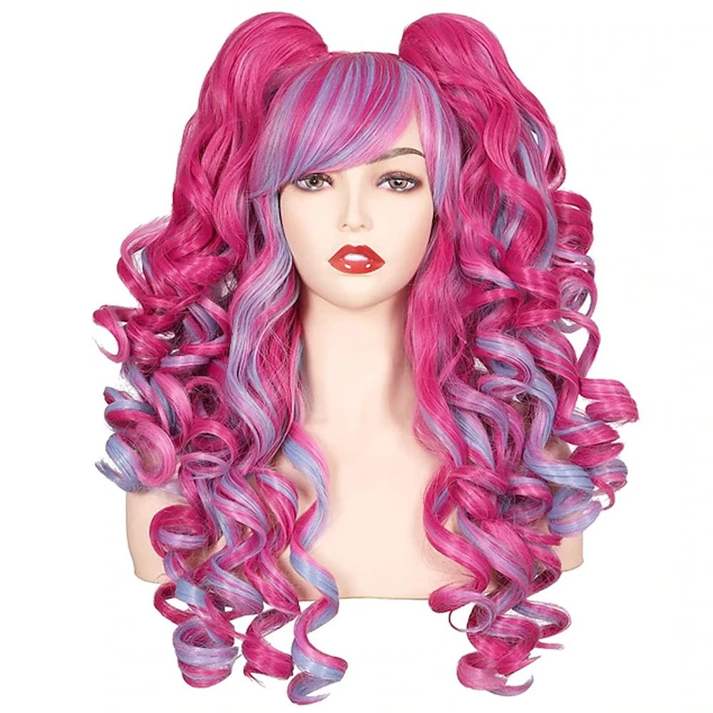 Women Synthetic Hair Long Curly Cosplay Wig Halloween Wigs for Party with 2 Ponytails Women Synthetic Hair Long Curly Cosplay Wig Halloween Wigs for Party with 2 Ponytails