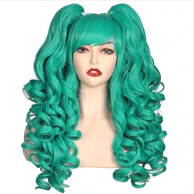 Women Synthetic Hair Long Curly Cosplay Wig Halloween Wigs for Party with 2 Ponytails