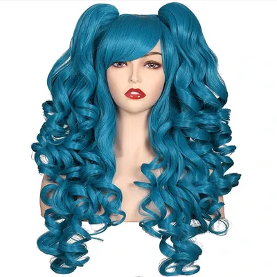 Women Synthetic Hair Long Curly Cosplay Wig Halloween Wigs for Party with 2 Ponytails