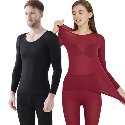 Women Traceless Thermal Underwear Set Unisex Intimate Pajamas Ultra-thin Winter Constant Temperature Long Sleeve