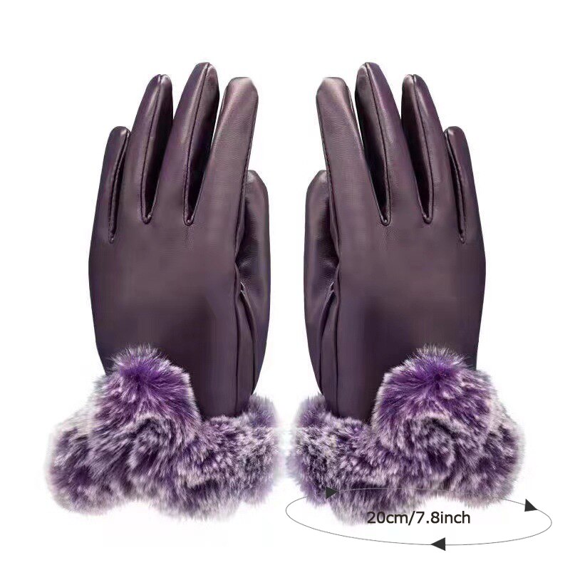 Women Winter Gloves Faux Rabbit PU Leather Touch Screen Mittens Lady Female Outdoor Driving Warm Gloves Women Winter Gloves Faux Rabbit PU Leather Touch Screen Mittens Lady Female Outdoor Driving Warm Gloves