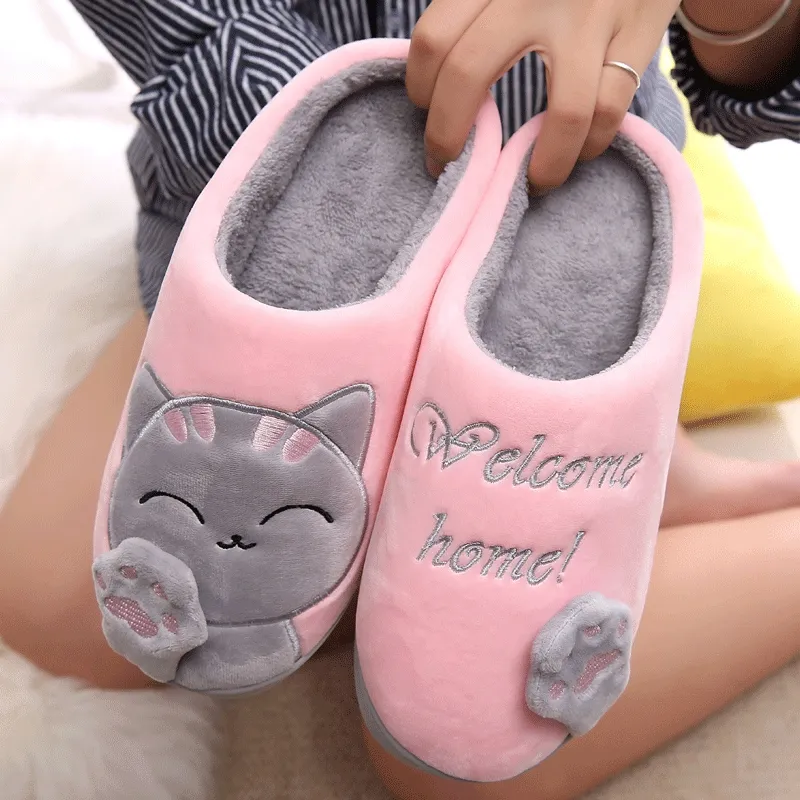 Women Winter Home Slippers Cute Cartoon Cat Non-slip Couples Warm Indoor House Floor Shoes Female Male Bedroom Plush Women Winter Home Slippers Cute Cartoon Cat Non-slip Couples Warm Indoor House Floor Shoes Female Male Bedroom Plush