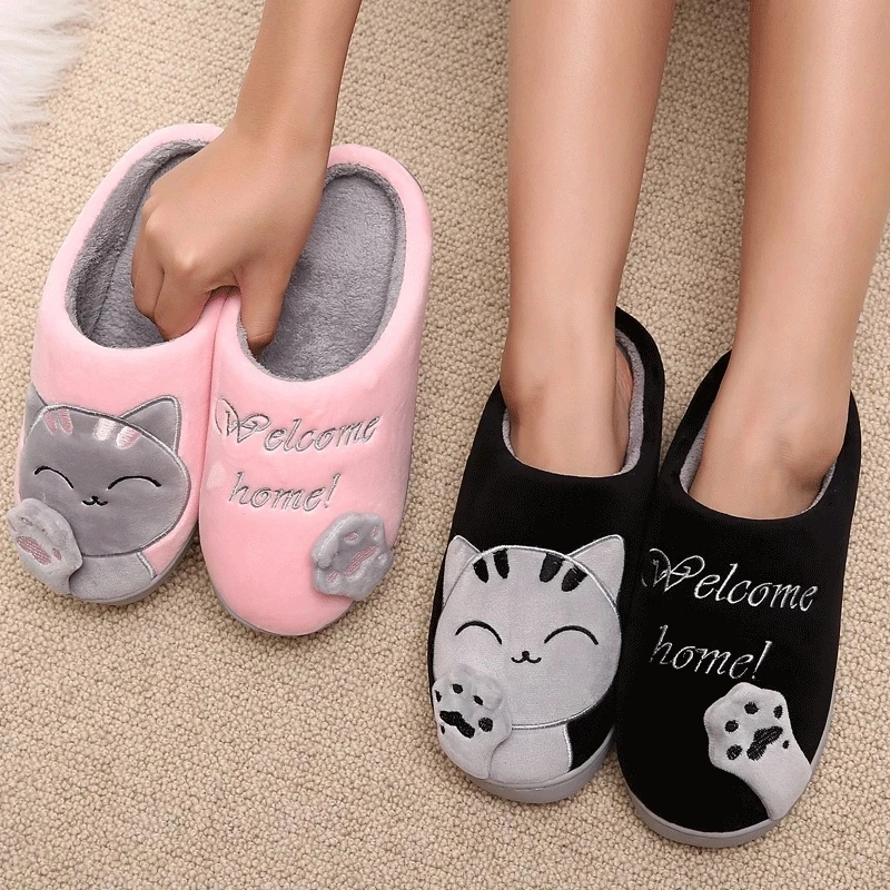 Women Winter Home Slippers Cute Cartoon Cat Non-slip Couples Warm Indoor House Floor Shoes Female Male Bedroom Plush Women Winter Home Slippers Cute Cartoon Cat Non-slip Couples Warm Indoor House Floor Shoes Female Male Bedroom Plush