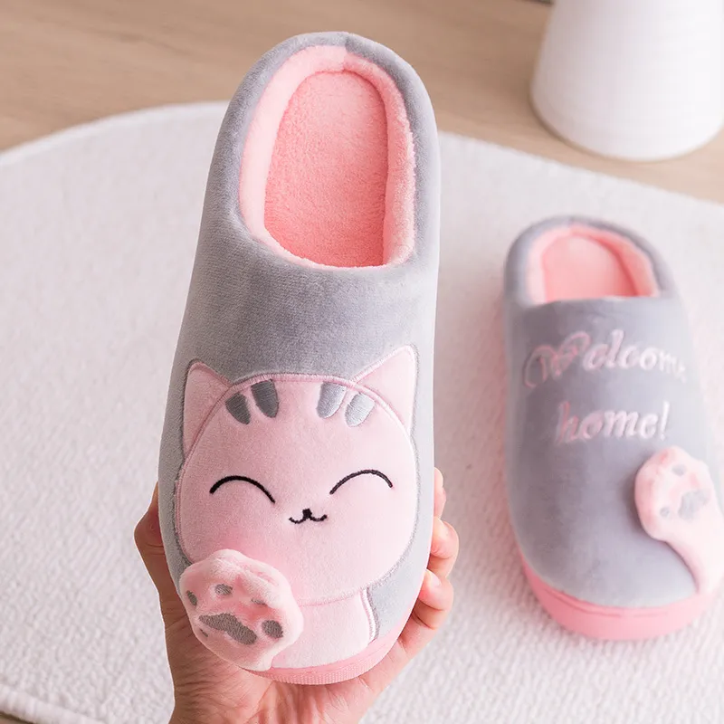 Women Winter Home Slippers Cute Cartoon Cat Non-slip Couples Warm Indoor House Floor Shoes Female Male Bedroom Plush Women Winter Home Slippers Cute Cartoon Cat Non-slip Couples Warm Indoor House Floor Shoes Female Male Bedroom Plush