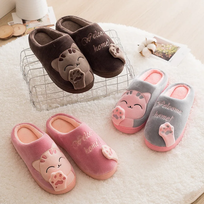 Women Winter Home Slippers Cute Cartoon Cat Non-slip Couples Warm Indoor House Floor Shoes Female Male Bedroom Plush Women Winter Home Slippers Cute Cartoon Cat Non-slip Couples Warm Indoor House Floor Shoes Female Male Bedroom Plush
