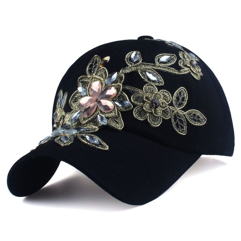Womens Baseball Cap Flower Rhinestone Womens Baseball Cap Flower Rhinestone