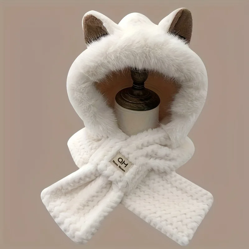 Women's Cat Ear Hat with Pom-Pom, Soft Fleece Lined Winter Beanie for Christmas Gift, Cute Animal Themed Festival Cap
