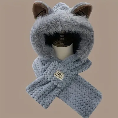 Women's Cat Ear Hat with Pom-Pom, Soft Fleece Lined Winter Beanie for Christmas Gift, Cute Animal Themed Festival Cap