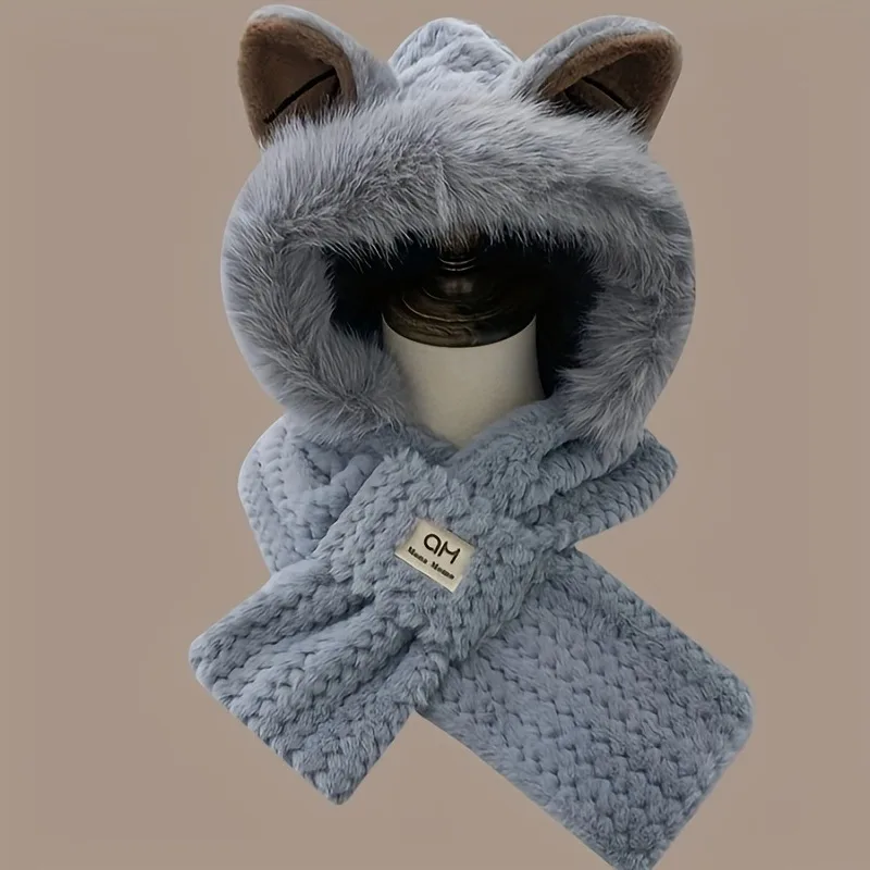 Women's Cat Ear Hat with Pom-Pom, Soft Fleece Lined Winter Beanie for Christmas Gift, Cute Animal Themed Festival Cap