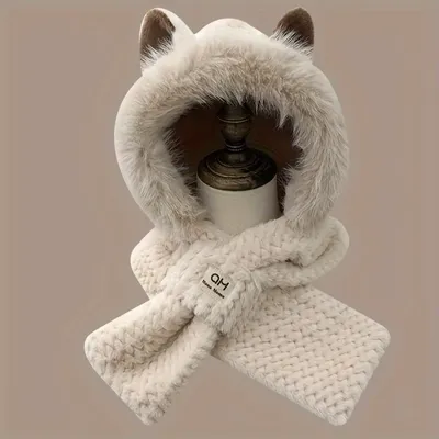 Women's Cat Ear Hat with Pom-Pom, Soft Fleece Lined Winter Beanie for Christmas Gift, Cute Animal Themed Festival Cap