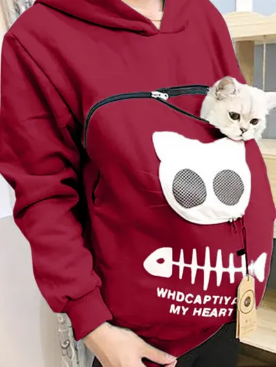 Women's Hooded Sweatshirt with Front Pocket for Carrying Cats or Small Dogs Women's Hooded Sweatshirt with Front Pocket for Carrying Cats or Small Dogs
