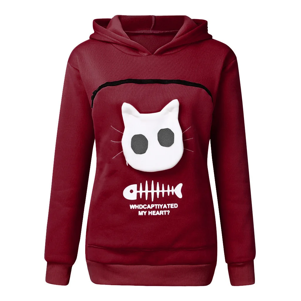 Women's Hooded Sweatshirt with Front Pocket for Carrying Cats or Small Dogs Women's Hooded Sweatshirt with Front Pocket for Carrying Cats or Small Dogs
