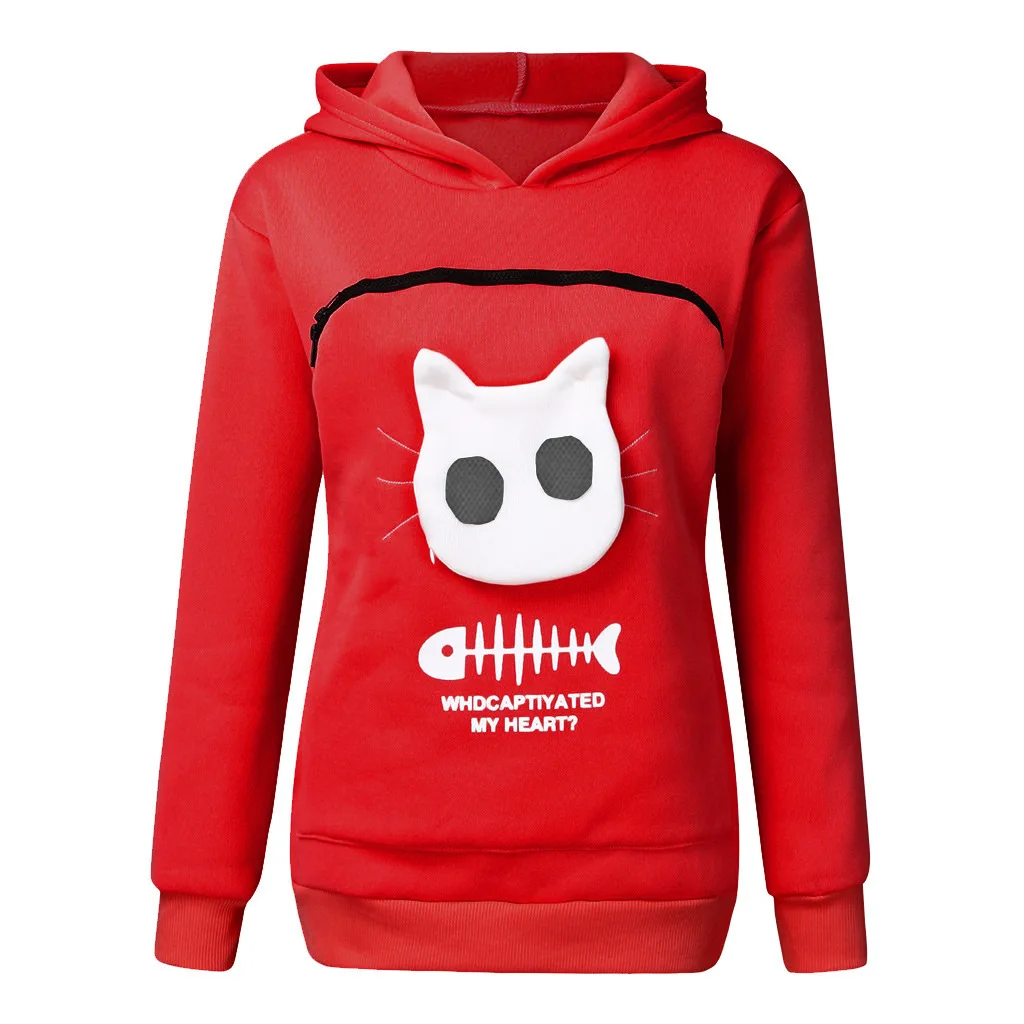 Women's Hooded Sweatshirt with Front Pocket for Carrying Cats or Small Dogs Women's Hooded Sweatshirt with Front Pocket for Carrying Cats or Small Dogs