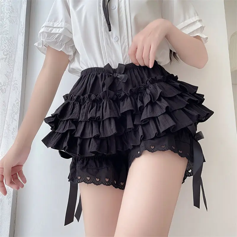 Womens Lace Ruffle Bloomers Shorts Layered Pettipants Victorian Pumpkin Pants Panties Booty Shorts Lolita Dress Safety