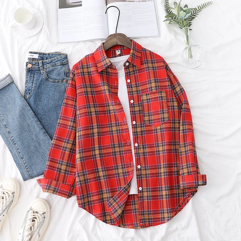 Women's Long Sleeves Plaid Shirt