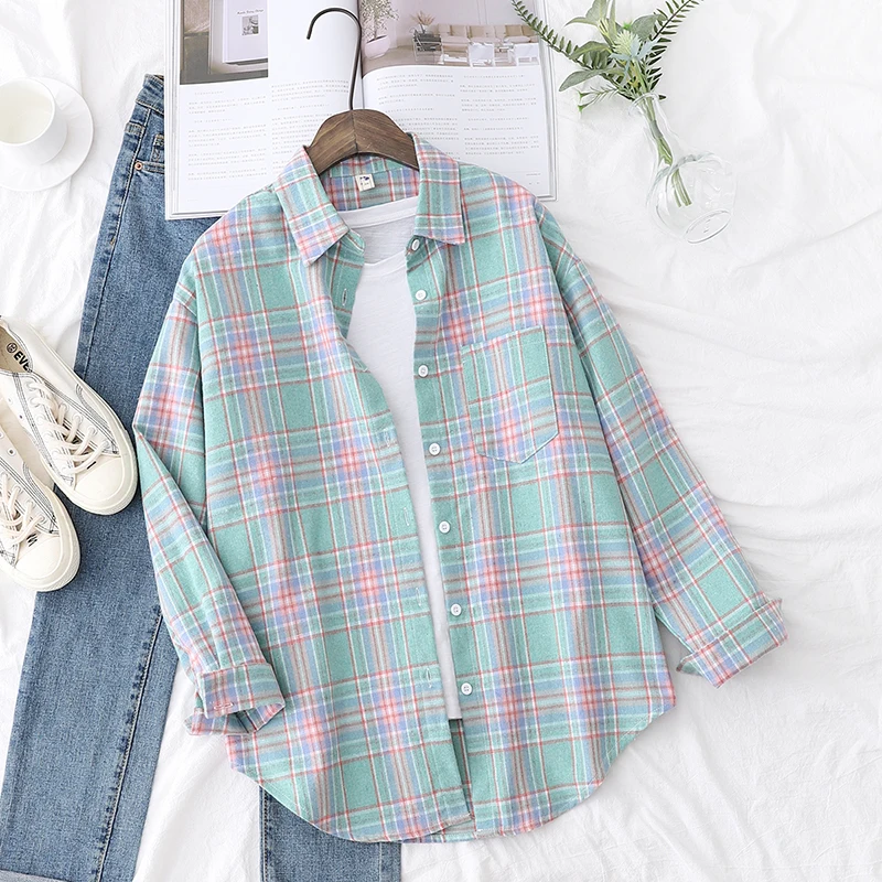 Women's Long Sleeves Plaid Shirt