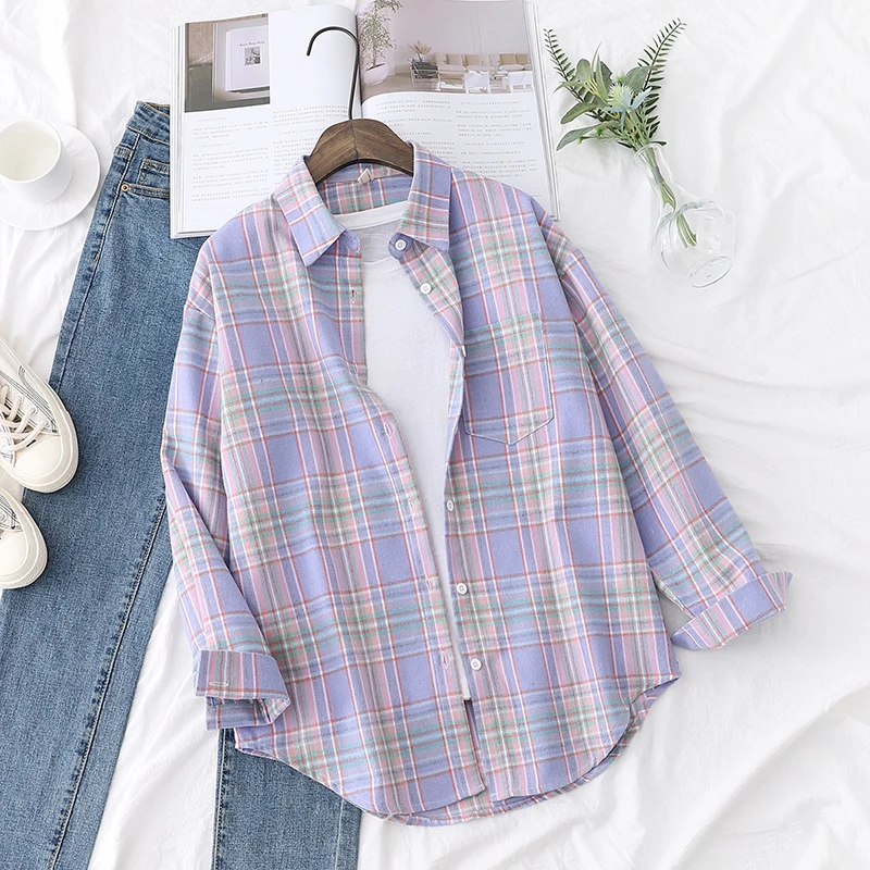 Women's Long Sleeves Plaid Shirt
