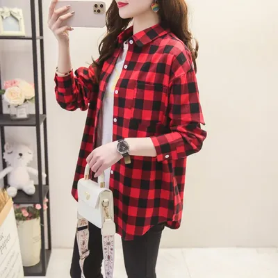 Women's Long Sleeves Plaid Shirt