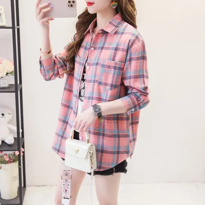 Women's Long Sleeves Plaid Shirt