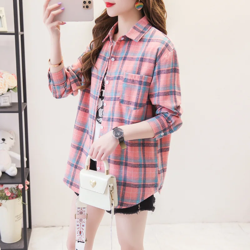 Women's Long Sleeves Plaid Shirt