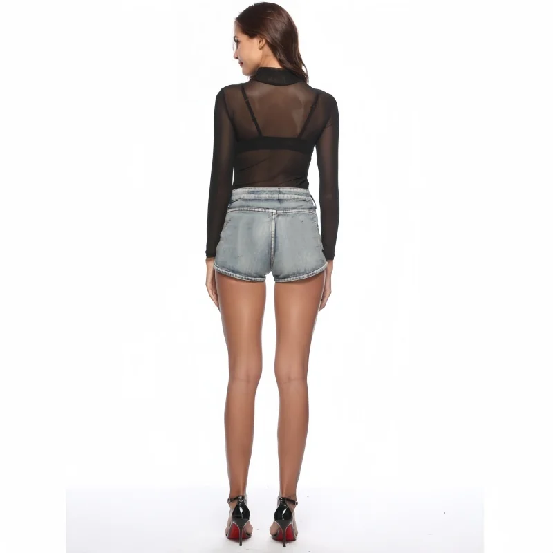 Women's One-pieces Bodysuits Tops Lingerie Mesh See Through Sexy Black Bodycon Bodysuit Top for Women
