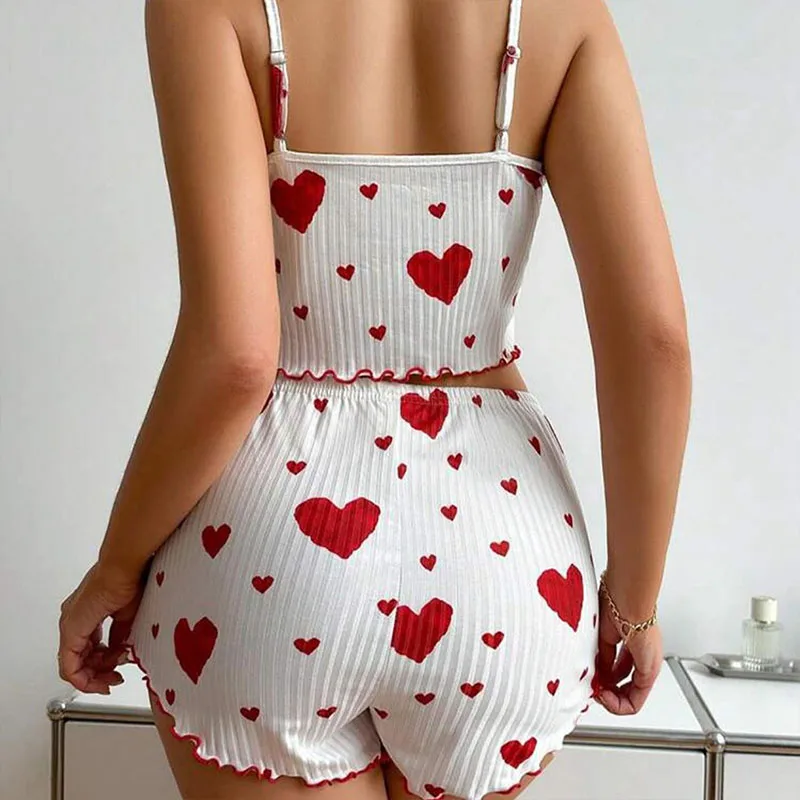 Women's Pajamas Set Sleepwear 2 PCS Short Tank Tops And Shorts S M L White Ventilate Soft Casual Love Printing Women's Pajamas Set Sleepwear 2 PCS Short Tank Tops And Shorts S M L White Ventilate Soft Casual Love Printing