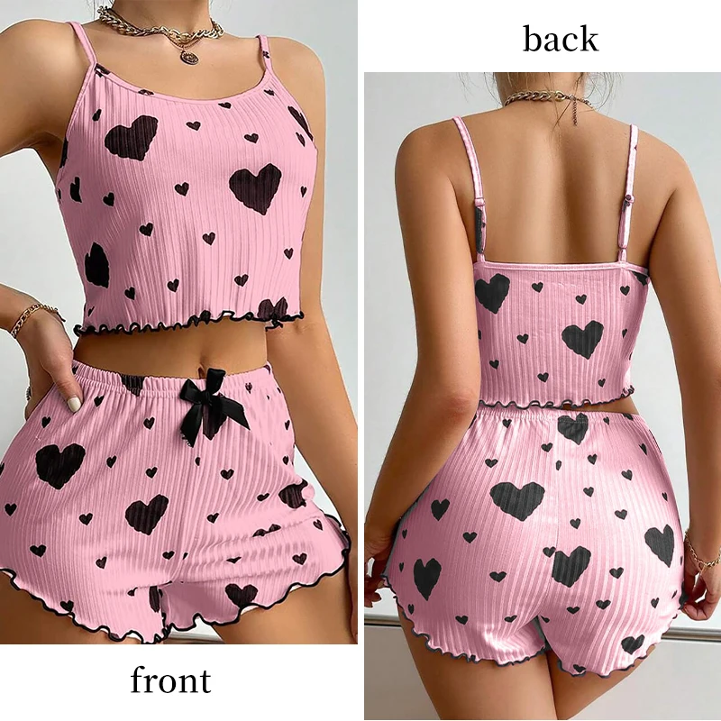 Women's Pajamas Set Sleepwear 2 PCS Short Tank Tops And Shorts S M L White Ventilate Soft Casual Love Printing Women's Pajamas Set Sleepwear 2 PCS Short Tank Tops And Shorts S M L White Ventilate Soft Casual Love Printing