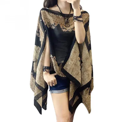 Womens Poncho Printed Shawl Cover Womens Poncho Printed Shawl Cover