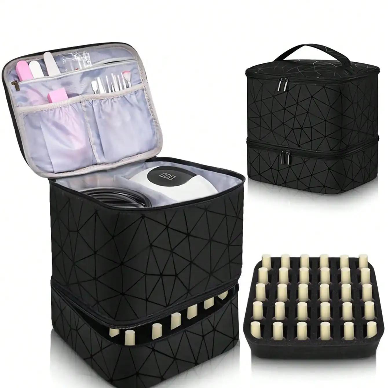 Women's Portable Double-layer Nail Polish Storage Bag Organizer Travel Essential Oil Storage Box Multi-function Storage