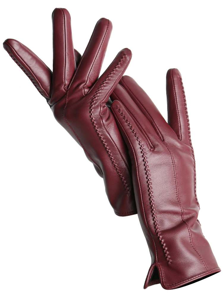 Women's Sheepskin Gloves Winter Warm Plus Velvet Short Thin Touch Screen Driving Color Women's Leather Gloves