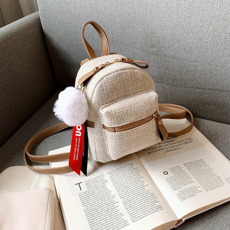 Womens Small Rucksack with Furball Charm Womens Small Rucksack with Furball Charm