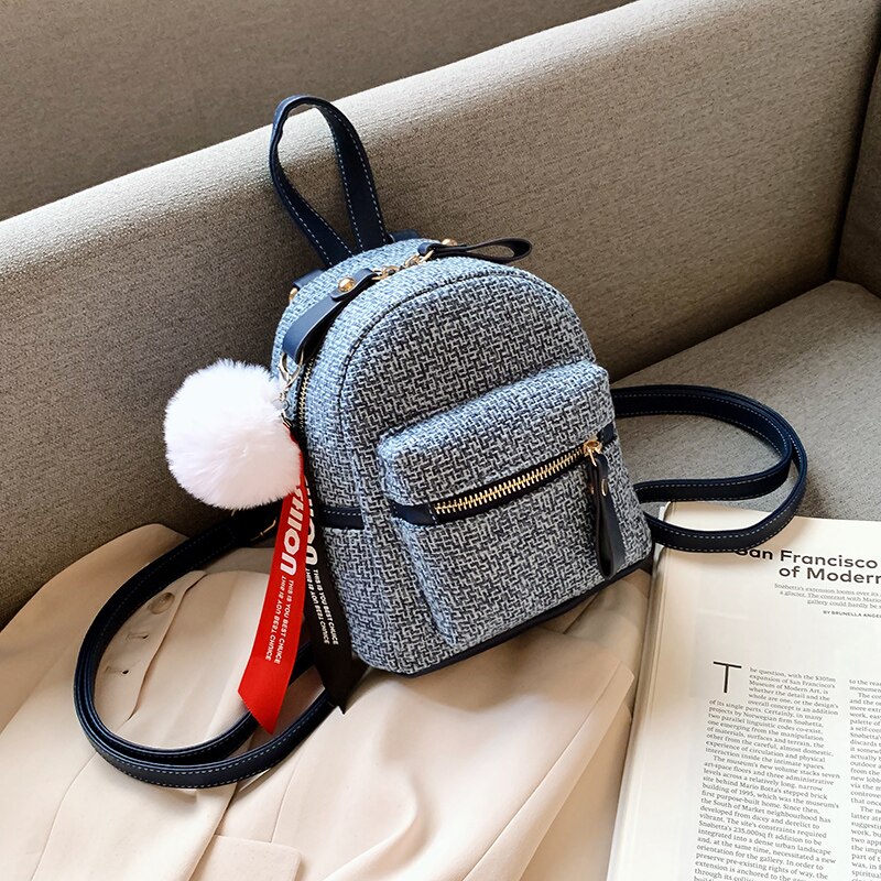 Womens Small Rucksack with Furball Charm Womens Small Rucksack with Furball Charm