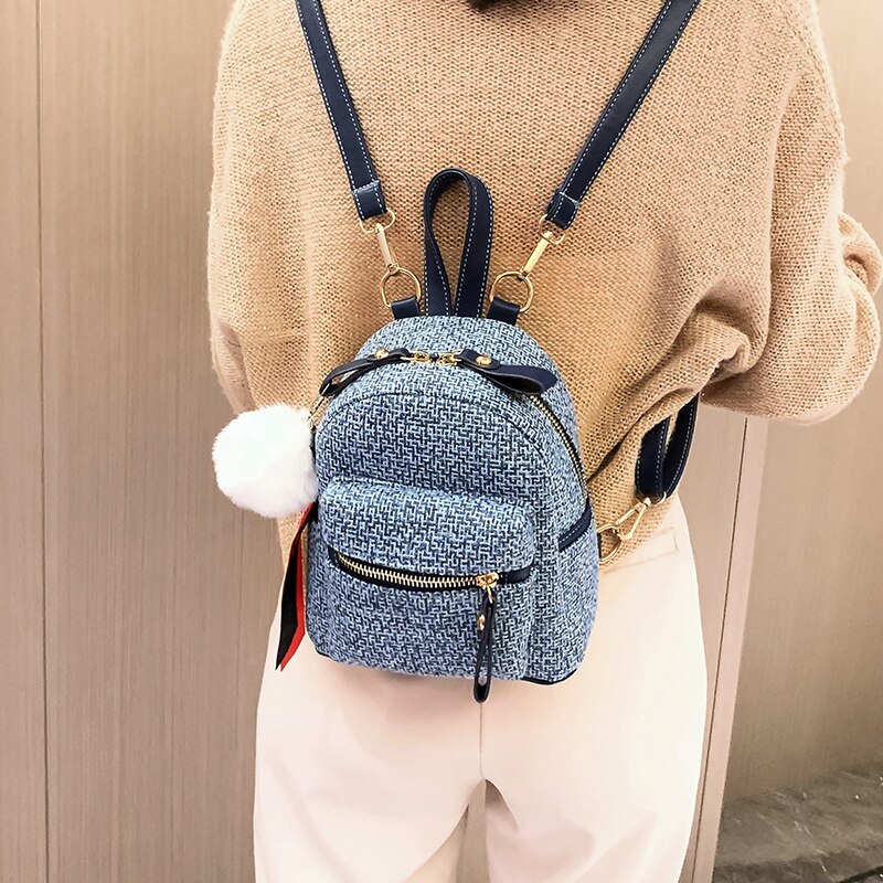 Womens Small Rucksack with Furball Charm Womens Small Rucksack with Furball Charm