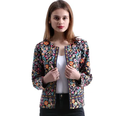 Womens Spring Jacket Multicolored Collarless Womens Spring Jacket Multicolored Collarless