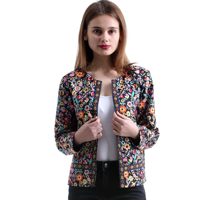 Womens Spring Jacket Multicolored Collarless Womens Spring Jacket Multicolored Collarless