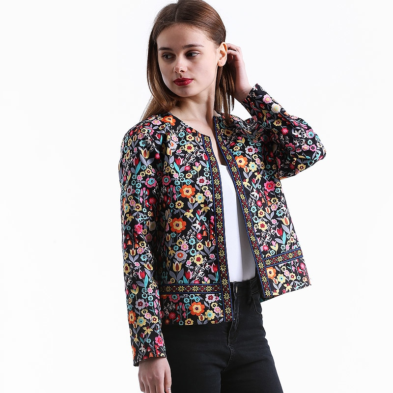Womens Spring Jacket Multicolored Collarless Womens Spring Jacket Multicolored Collarless