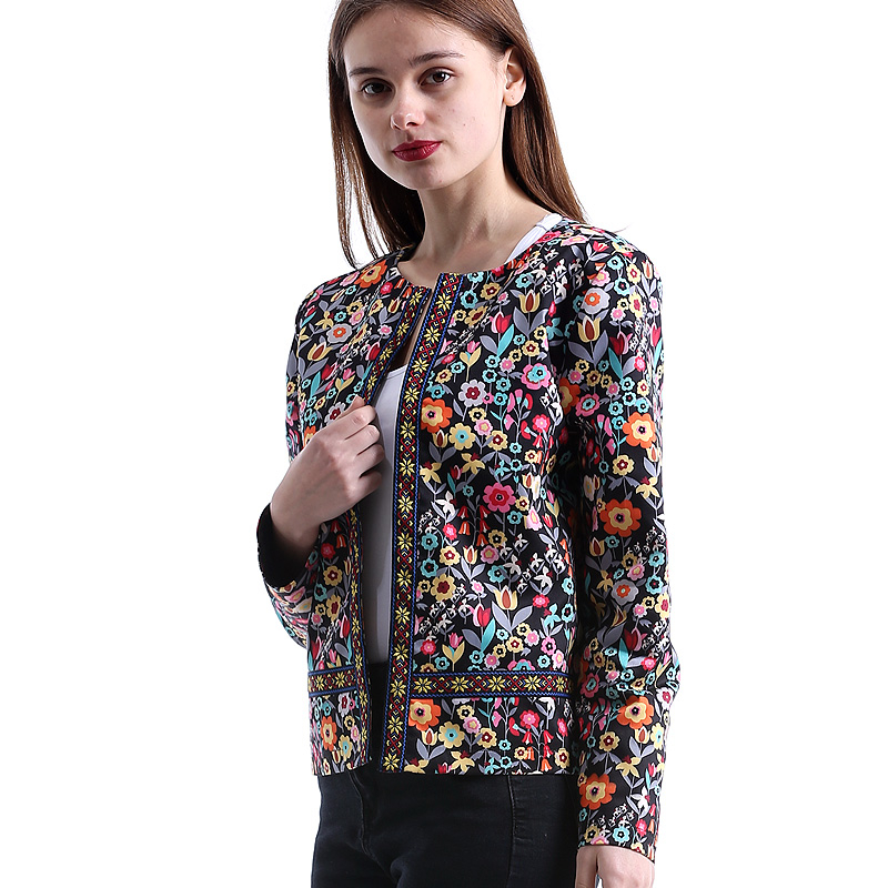 Womens Spring Jacket Multicolored Collarless Womens Spring Jacket Multicolored Collarless
