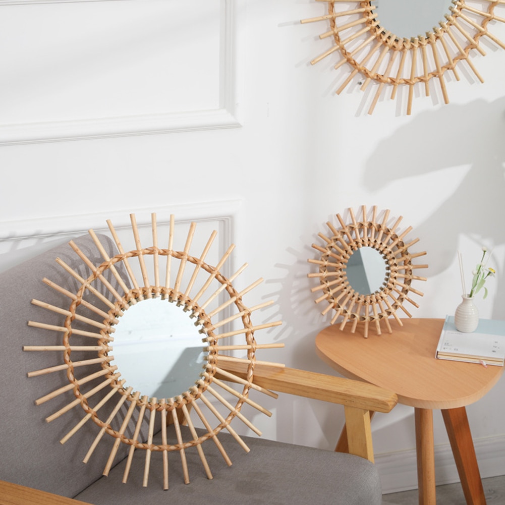 Wood Circle Mirror Hanging Decor